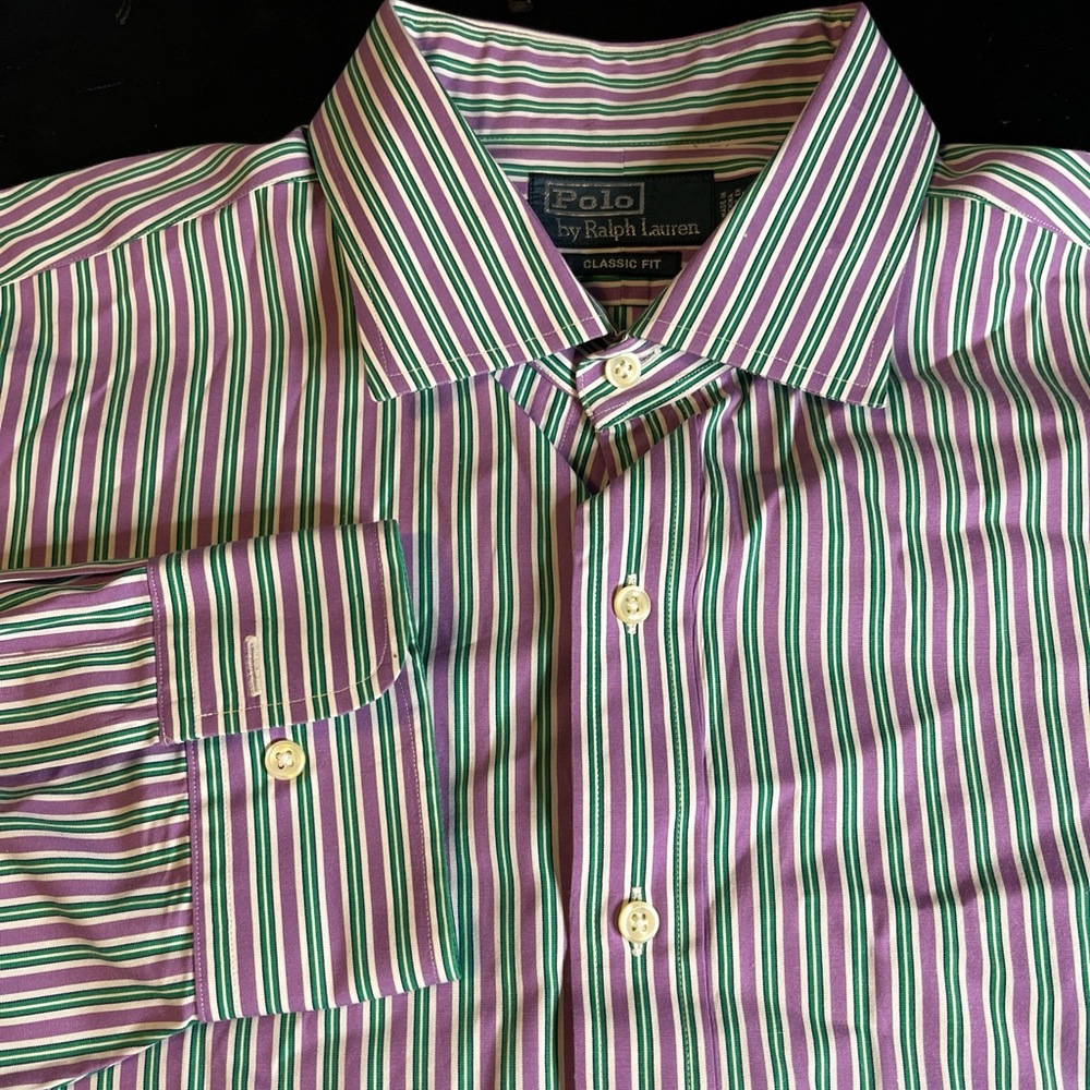 Men’s Polo Ralph Lauren Long Sleeve Button Up 18 34/35 Purple Green Stripped